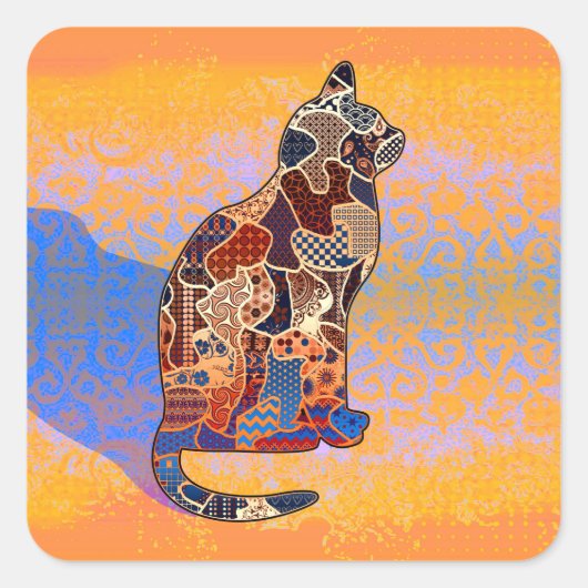 Abstracte Collage Clarice de Kat ID103 Vierkante Sticker (Voorkant)