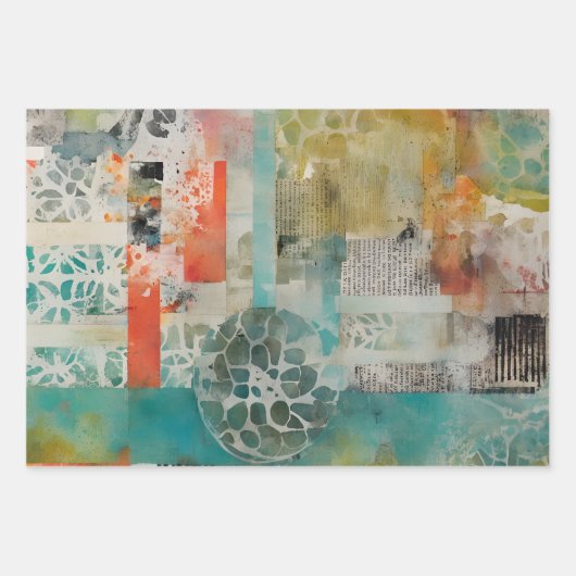 Abstracte collage gemengde media Abstract Inpakpapier Vel (Voorkant 3)