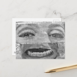 abstracte collage met ogen en mond zwart wit briefkaart
