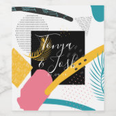 Abstracte Collage Moderne Kleurrijke Vette Bruilof Wijn Etiket (Enkel label)