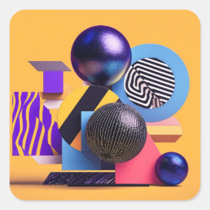 Abstracte compositie met kleurrijke bollen vierkante sticker