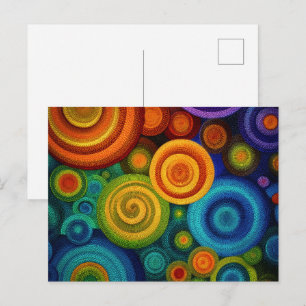 Abstracte concentrische cirkels in levendig multi- briefkaart