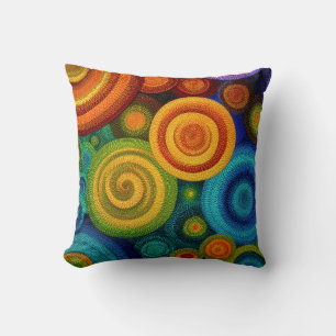 Abstracte concentrische cirkels in levendig multic kussen