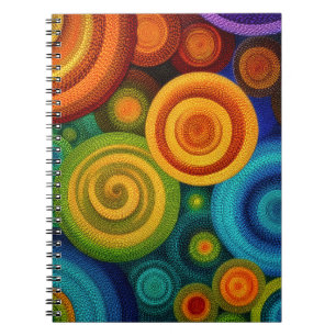 Abstracte concentrische cirkels in levendig multic notitieboek