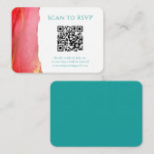 Abstracte Coral Green QR Code Weddenschap Informatiekaartje (Voorkant / Achterkant)