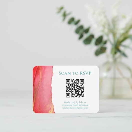 Abstracte Coral Green QR Code Weddenschap Informatiekaartje (Staand voorkant)