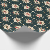 Abstracte Cream en Rode Kerststerren Cadeaupapier (Hoek)