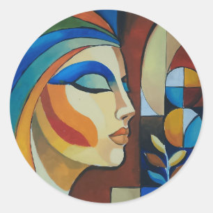 Abstracte Cubistische Vrouw Kunst Ronde Sticker
