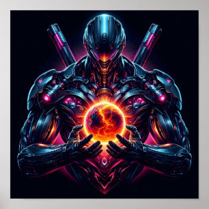 Abstracte Cyber Kosmische Bewaker Futuristische Ro Poster