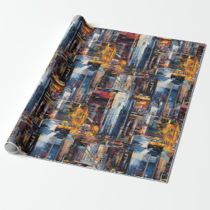 Abstracte cyberpunk stadsgezicht skyline (1) cadeaupapier