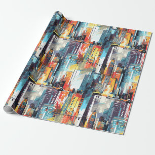 Abstracte cyberpunk stadsgezicht skyline (2) cadeaupapier