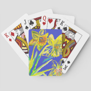 Abstracte Daffodil Yellow Blue Flowers Florence Pokerkaarten