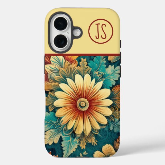 Abstracte Daisy en bladeren Botanische Monogrammed Case-Mate iPhone Case (Achterkant)