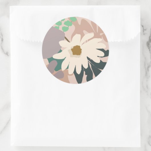 Abstracte Daisy Floral Foliage Modern Ronde Sticker (Tas)