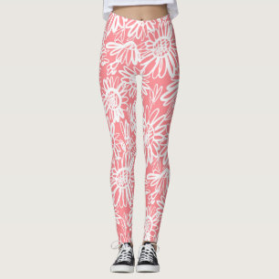 Abstracte daisy schets, monochrome patroon leggings