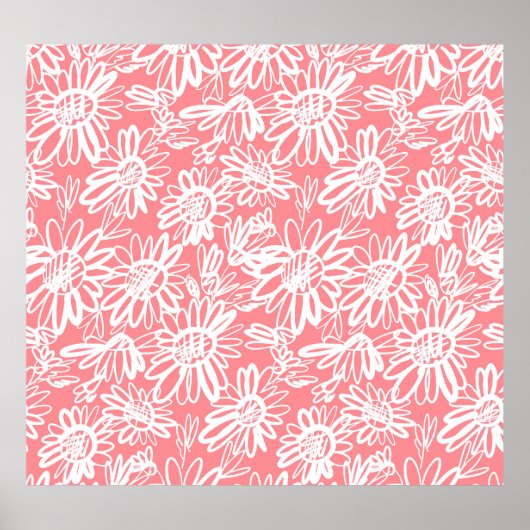 Abstracte daisy schets, monochrome patroon poster (Voorkant)