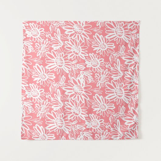 Abstracte daisy schets, monochrome patroon wandkleed (Voorkant (horizontaal))