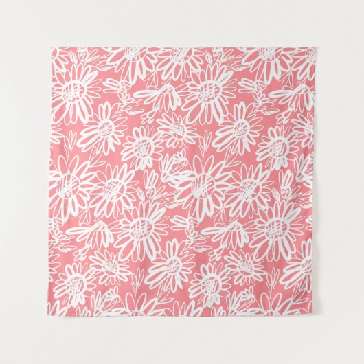 Abstracte daisy schets, monochrome patroon wandkleed (Voorkant)