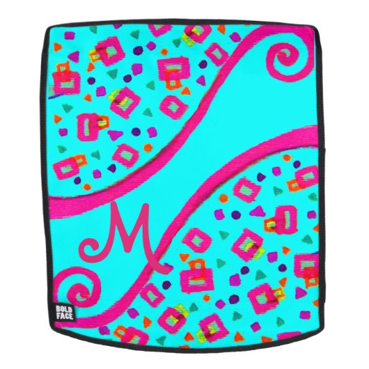 ABSTRACTE DECO MONOGRAM Blue Pink Fuchsia Swirls Rugtassen (Verwijderbaar gezicht)