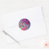 ABSTRACTE DECO MONOGRAM Roze Fuchsia Blue Swirls Ronde Sticker (Envelop)
