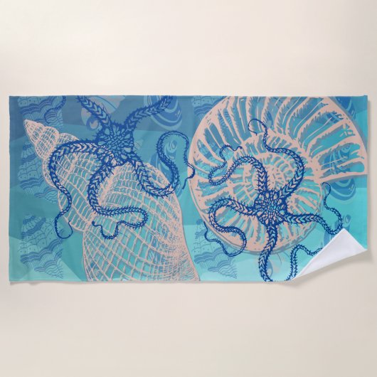 Abstracte Deep Blue Zee Print Beach Towel Strandlaken (Voorkant)