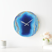 Abstracte diepblauwe en goudgemarmerde geode grote klok (Huis)