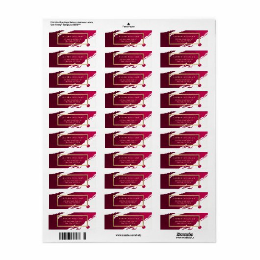 Abstracte Diepe Ruby Red-penseelstreken Etiket (Full Sheet)