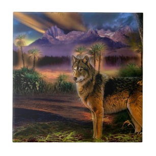 Abstracte dierenwolfscène tegeltje