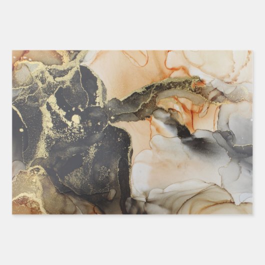 Abstracte donkere zwarte goudkleurige zwarte-alcoh inpakpapier vel (Voorkant 2)