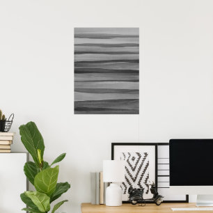 Abstracte donkergrijze watercolorlijnen kunst poster