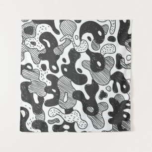 Abstracte Doodle Camouflage zwarte stijl Wandkleed