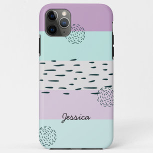 Abstracte Doodle Lila Mintgrijs Streep Aangepast iPhone 11 Pro Max Hoesje
