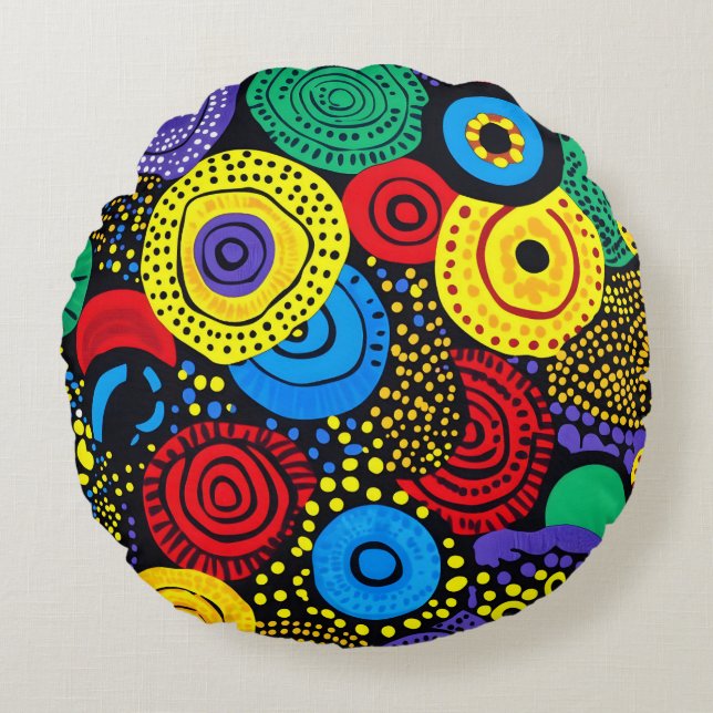 Abstracte dot art 4 rond kussen (Voorkant)