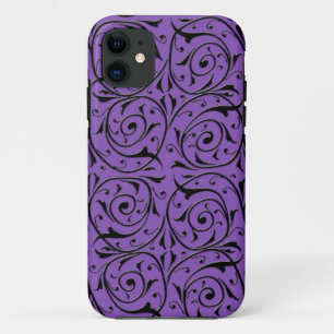 Abstracte Draaiende Wijnranken Paars en Zwart iPhone 11 Hoesje