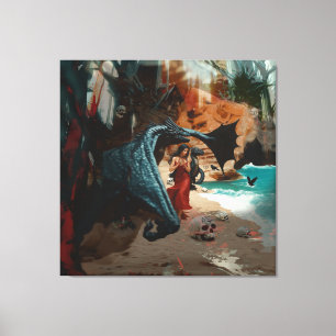 Abstracte Dragon Skull Occult Dark Witchy AI Art Canvas Afdruk