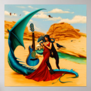 Abstracte Dragon Skull Witchy AI Art Matte Waarde Poster