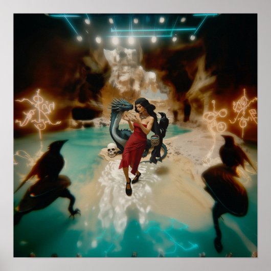 Abstracte Dragon Skull Witchy AI Art Matte Waarde Poster (Voorkant)