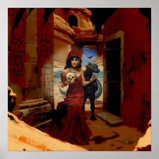 Abstracte Dragon Skull Witchy AI Art Matte Waarde Poster