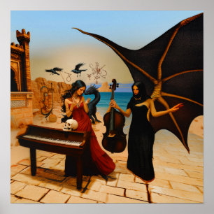 Abstracte Dragon Skull Witchy AI Art Matte Waarde Poster