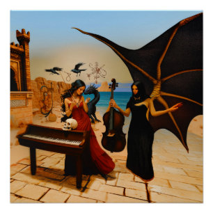 Abstracte Dragon Skull Witchy AI Art Semi-Gloss Perfect Poster