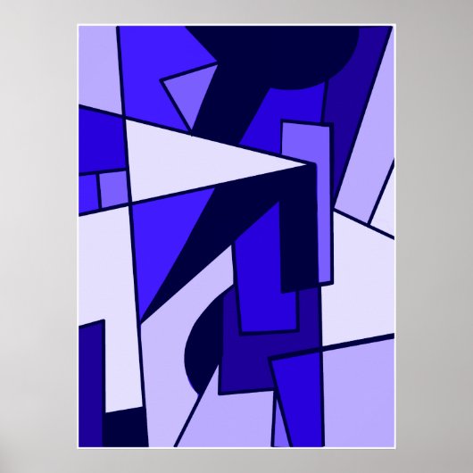 Abstracte drie blauwe multi-form kunst poster (Voorkant)