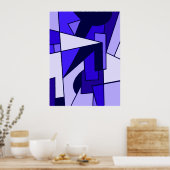 Abstracte drie blauwe multi-form kunst poster (Keuken)