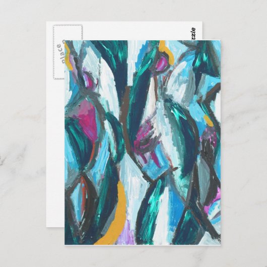 Abstracte drie races (abstract expressionisme) briefkaart (Voorkant / Achterkant)