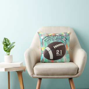 Abstracte driehoek Footballs jongens geboortecord Kussen