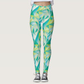 Abstracte driehoek Mint Blue Aqua Yellow Patroon Leggings (Voorkant)