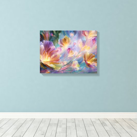 Abstracte dromerige bloementuin canvas afdruk (Insitu (Houten vloer))