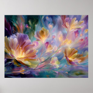 Abstracte dromerige bloementuin poster