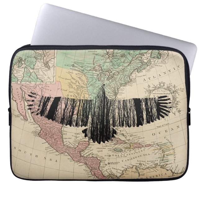 Abstracte Eagle Tree Silhouettes  USA Map Laptop Sleeve (Voorkant)
