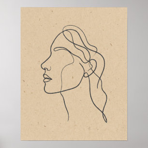 Abstracte Eén Lijn Gezichts Tekening Boho Minimali Poster