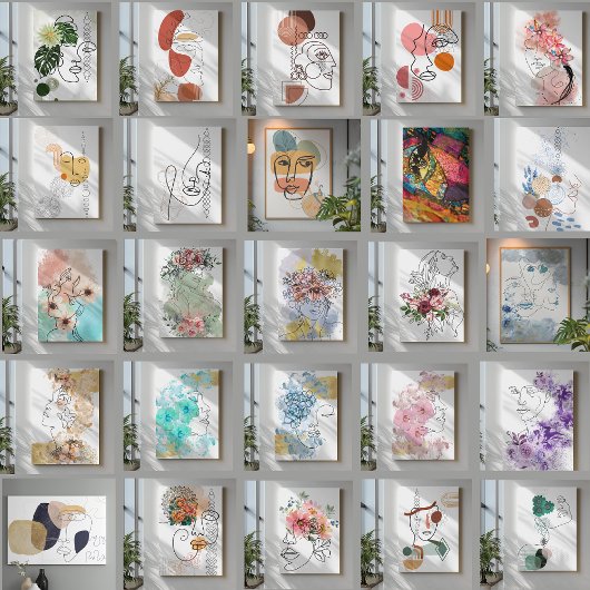 Abstracte eenregelige illustraties in bruin canvas afdruk